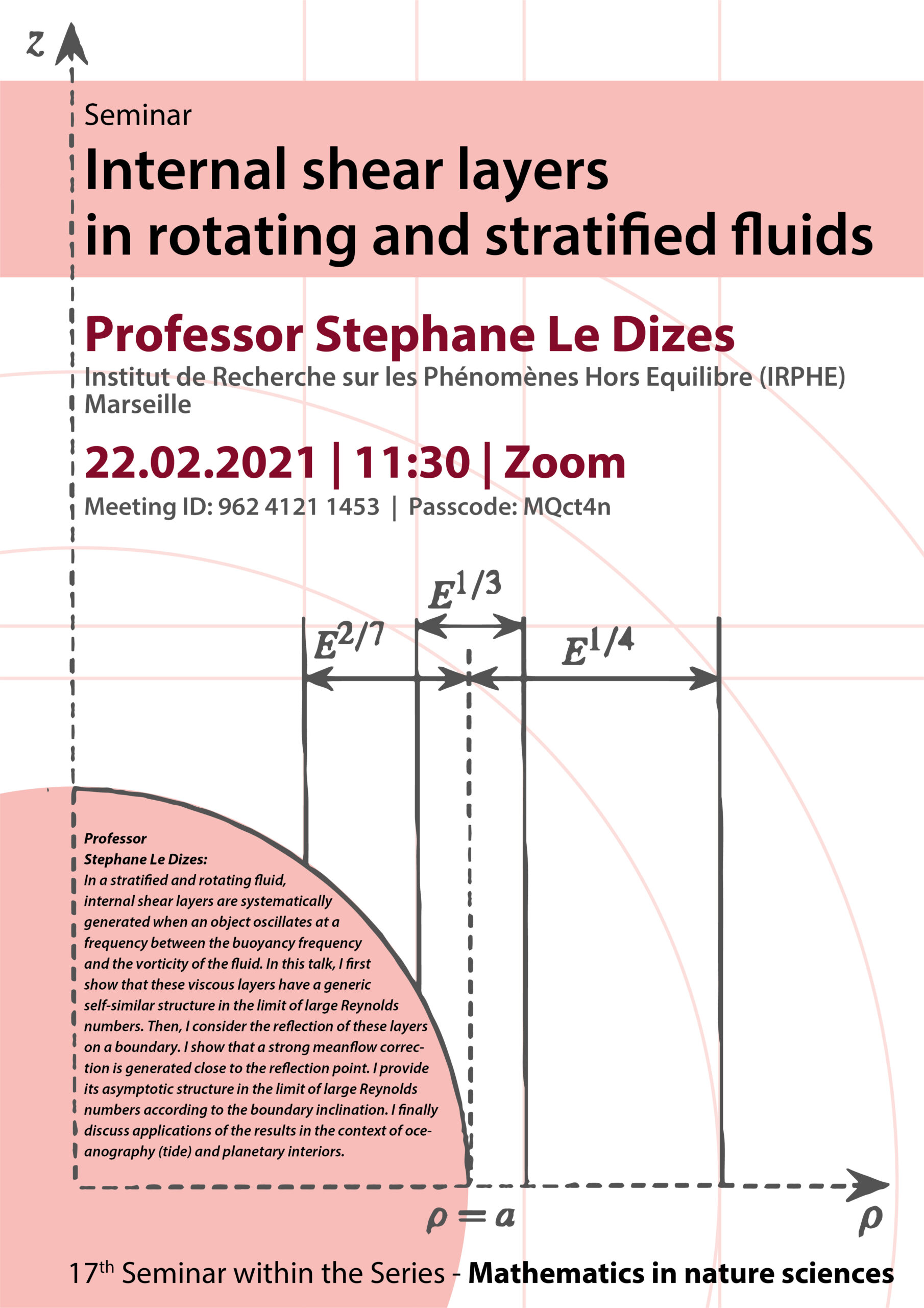 Luty 2021 (on-line, Zoom) Seminarium internal shear layers in rotating and staratified fluids professor stephane le dizes institiut de recherche sur les phenomenes hors equilibre (IROHE) 22.02.2021 11:30 Zoom Meeting id 9624121 1453 passcode MQct4n
