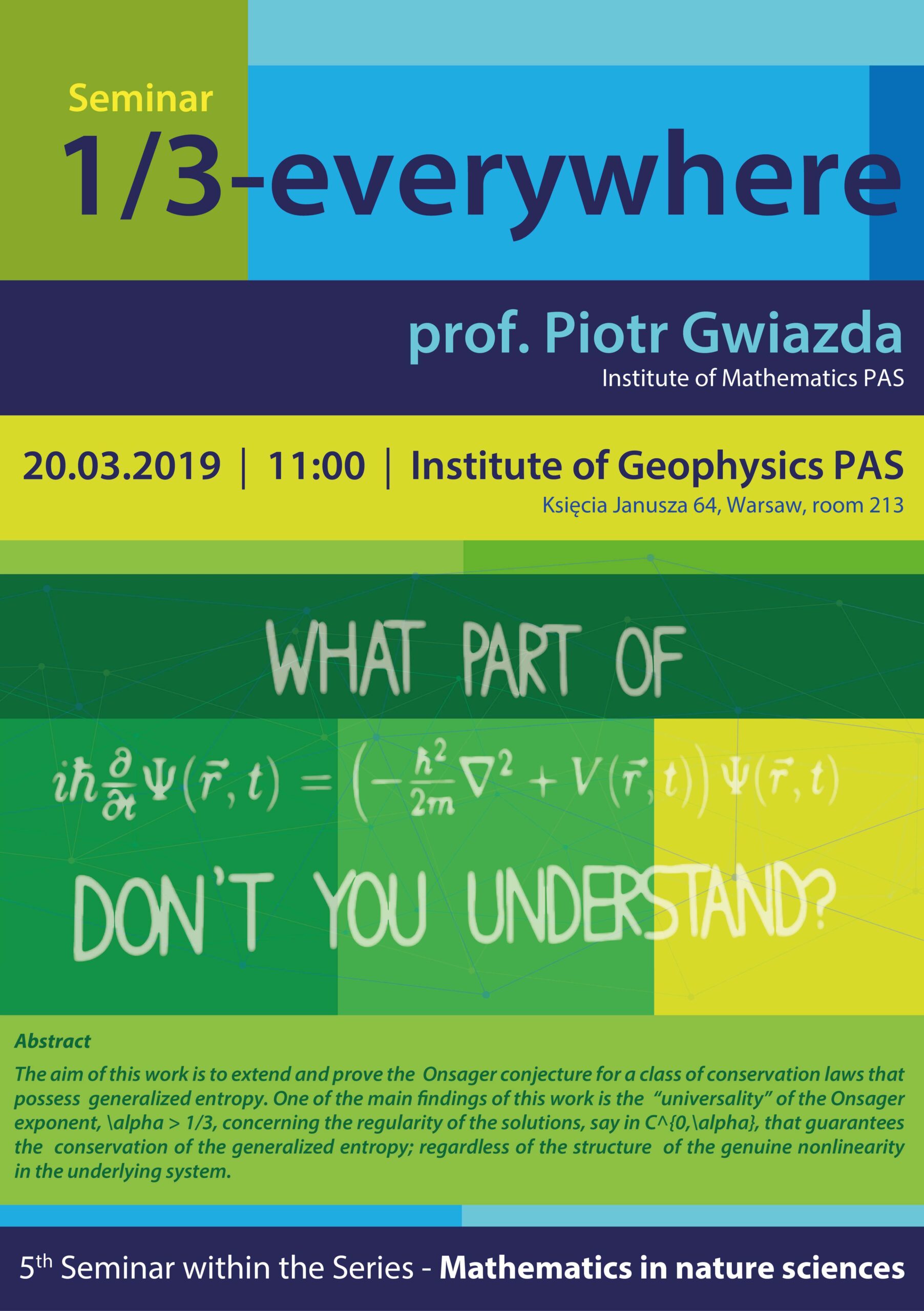 Marzec 2019 seminarium 1/3 - everywhere profesor Piotr Gwiazda institute of mathematics PAS 20.03.2019 11:000 Institute of geophysics PAS Księcia Janusza 64 Warszawa pokój 213