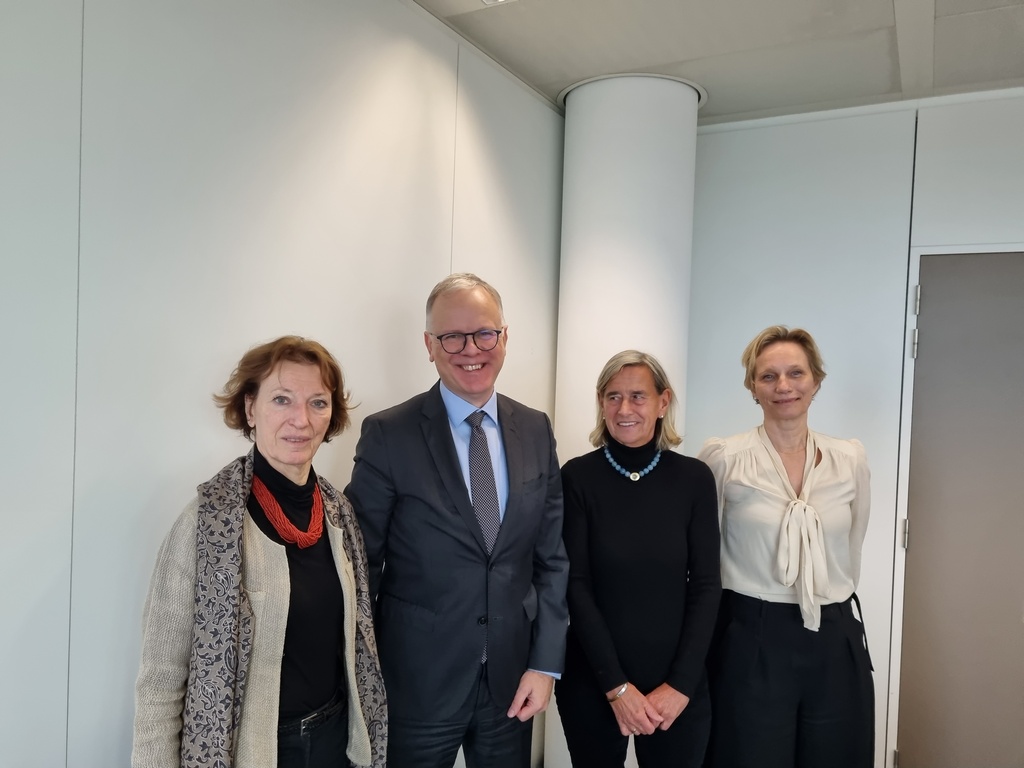 Zarząd ALLEA z wizytą w Brukseli Od lewej: prof. Maria Leptin, prof. Paweł Rowiński, prof. Annette Grüters-Kieslich i prof. Marie-Louise Nosch
