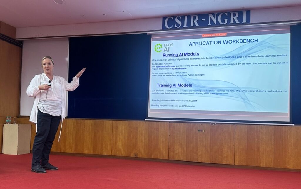 A.Leśnodorska wygłasza referat pt. " EPISODES Platform - EPOS Anthropogenic Hazards Virtual Laboratory. The Digital Tool Dedicated to Analysis, Visualisation and Processing Research by Geophysical Oriented Communities Members”