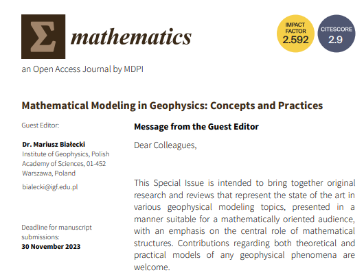 Zaproszenie do przygotowania artykułów do numeru specjalnego czasopisma „Mathematics”